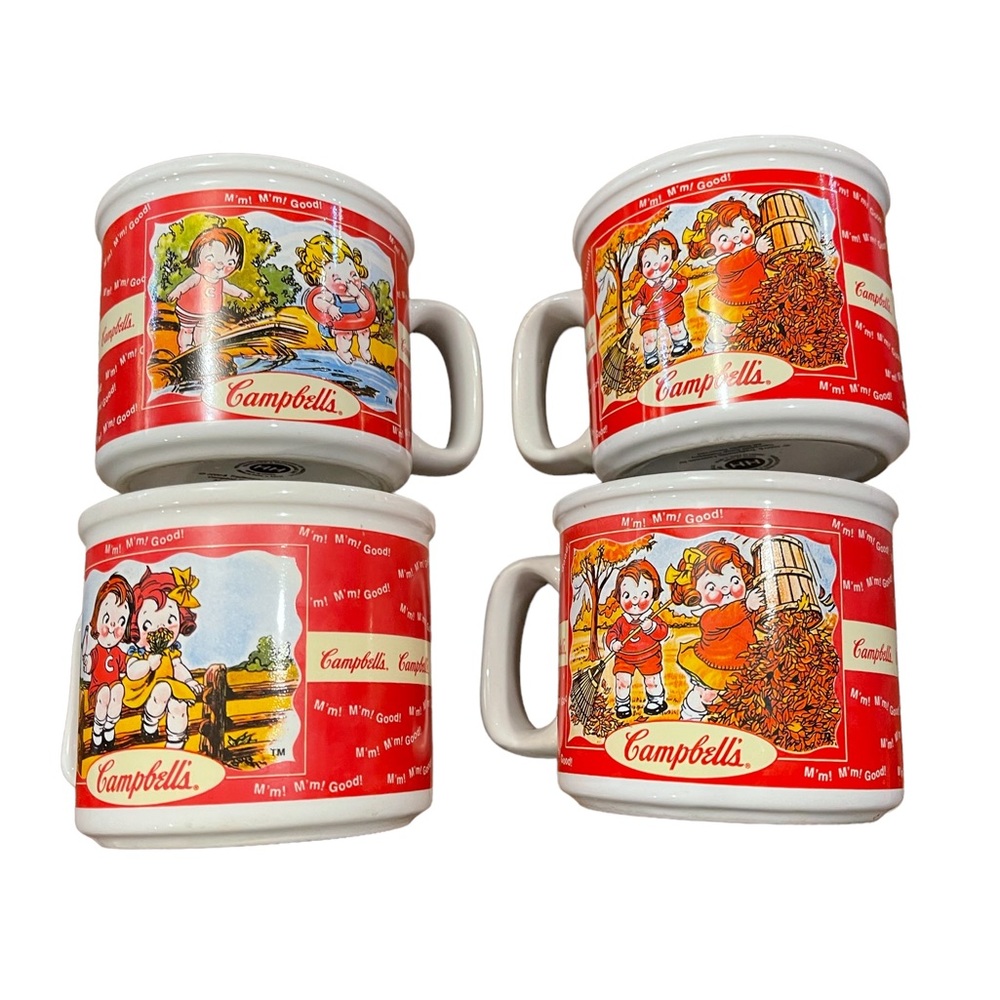 SET OF 4 VTG Campbell's Soup Mug‎ Kids M'm M'm Good seasonsCollectible 20…